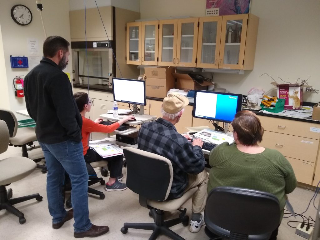 Cumberland Stream Team members uploading their data to the Chesapeake Monitoring Cooperative Database.