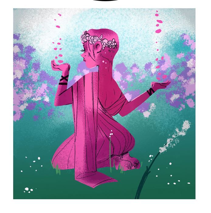 Persephone, by Rachel Smythe, from Lore Olympus, Episode 3 (2018). Illustration.