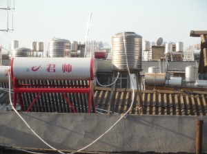 Solar water heaters for home use are ubiquitous in southwestern China including the most rural areas