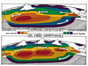 El Niño conditions copared to normal conditions