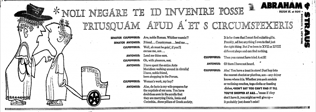 Abraham and Straus Latin NYT ad 6-10-62 p.59