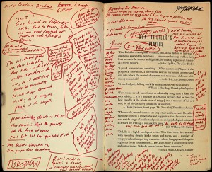David Foster Wallace's annotated copy of Don Delillo's Players, from the Harry Ransom Research Center in Austin, TX. http://bit.ly/1ef5ziL