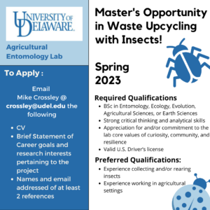 Flyer for the University of Delaware's Waste Upcycling with Insects Master's Program