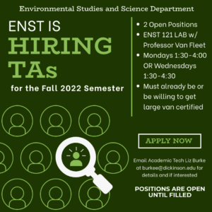 Flyer describing TA job opportunities with ENST Department (Fall 2022)