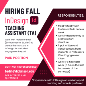Flyer describing InDesign TA job opportunity (Paid)