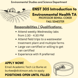 Yellow and black job announcement for an Introduction to Environmental Health TA Position 