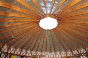 A view of the ceiling of a yurt on the Dickinson Farm.