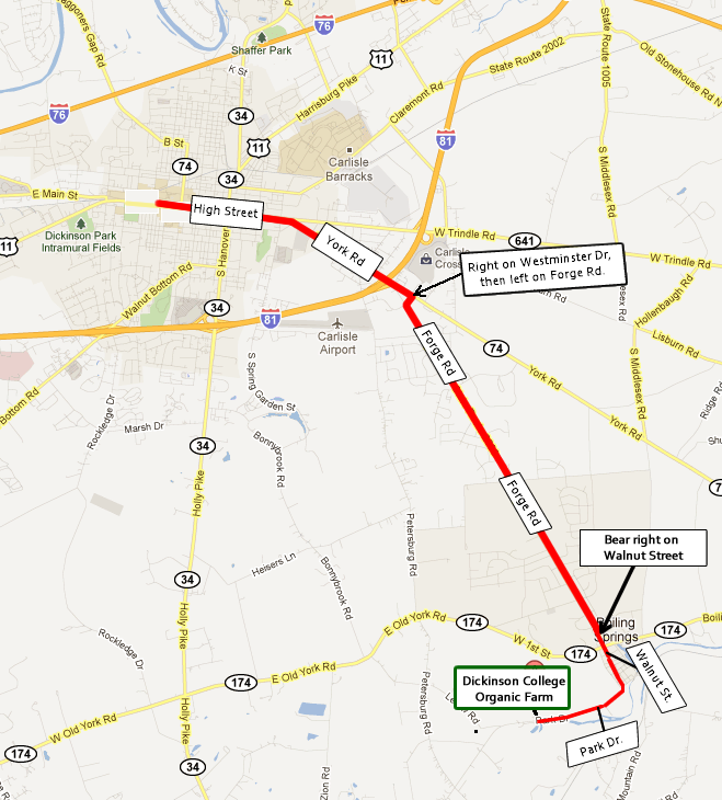 Directions to Dickinson College Farm from Dickinson's main campus.