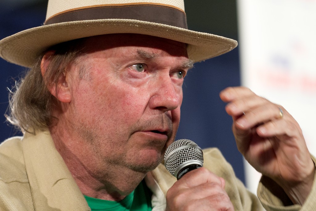 Farm Aid 2012 Press Conference: Neil Young speaks to the crowd.