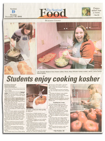 Sentinel Food section feature: "Students enjoy cooking kosher"