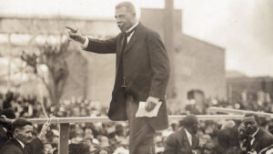 Booker T. Washington delivers the "Atlanta Compromise" speech to the 1895 Atlanta Cotton States and International Exposition (Library of Congress)