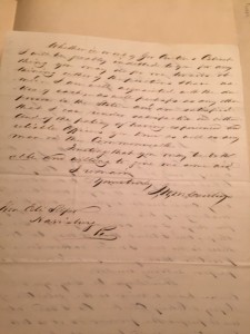 Excerpt of the letter from Isaac McCauley. Note the spelling of the name McCauley