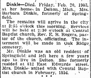 Barbara Dinkle death notice