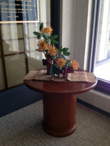 This wonderful display of ikebana, or Japanese flower arrangement, is beautifully located outside of the East Asian Studies room of the Dickinson College Library. 