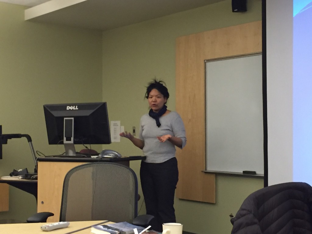 Prof. Julie Sze talks about the Shanghai Expo with LIASE faculty colloquium members on Thursday, April 7, 2016.