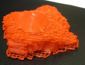Trial run printing lava terrain.  The file was just a surface with no base or sides.