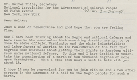 "A Mass Protest March" letter from A. Philip Randolph to Walter White