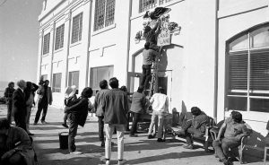 Photograph taken by Vincent Maggiora of the San Francisco Chronicle during the occupation of Alcatraz by Native American activists in 1969.