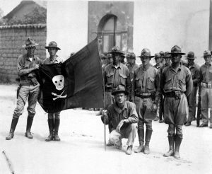 US Marines photographed with captured Nicaraguan flag