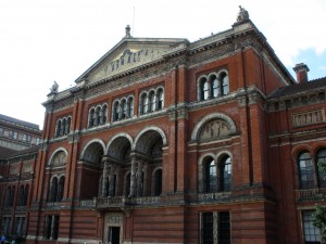 The architecture of the V&A from the garden