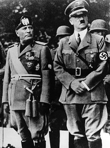 Hitler and Mussolini standing together during a visit to Munich 