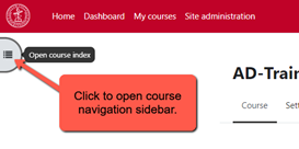 Screenshot showing where to click to open the Moodle navigations sidebar