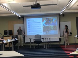 Image shows Charlotte and Michelle presenting to EcoLeague.