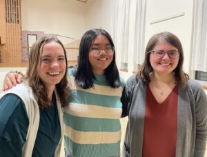 photo taken after the presentation, Ali Bowling (President), Michelle Cao, Phoebe Galione