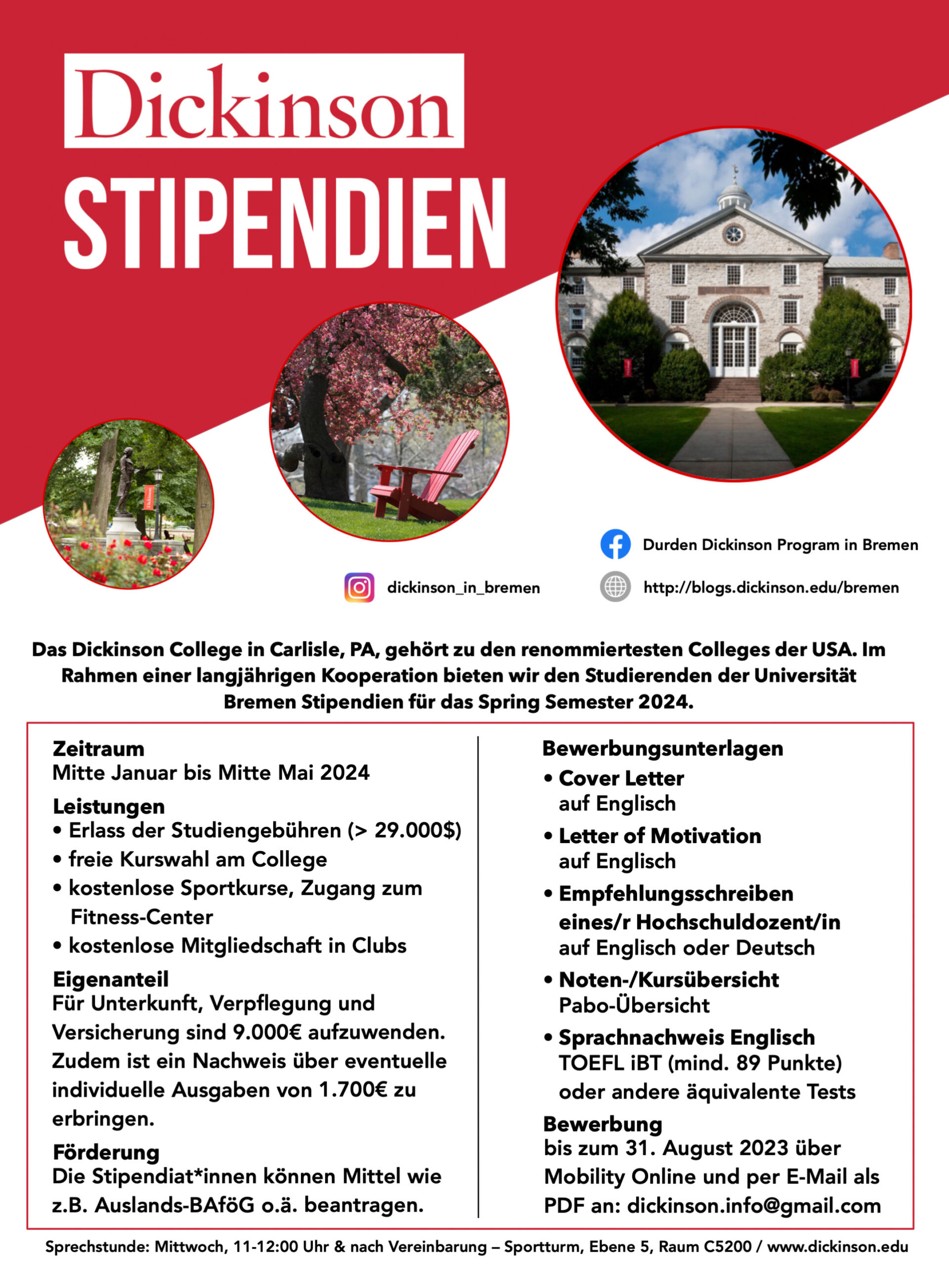 New scholarship flyer for the spring semester 2024! Bremen Study