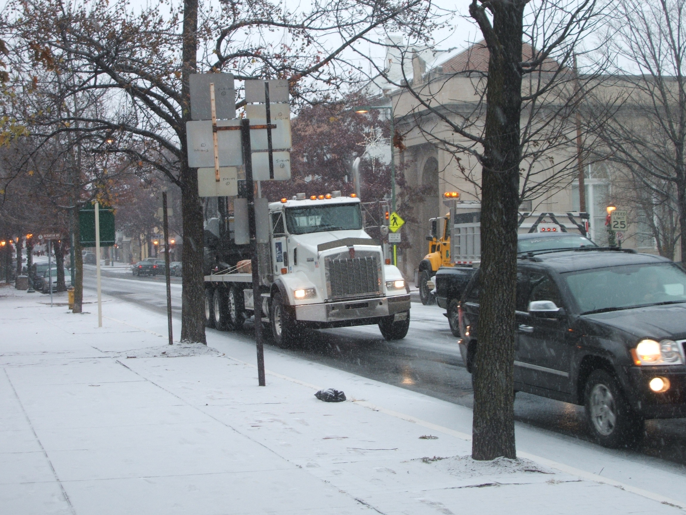 Trucks on Hanover Street, Carlisle, PA. December 5th, 2007. Photograph by Ellen Simon.