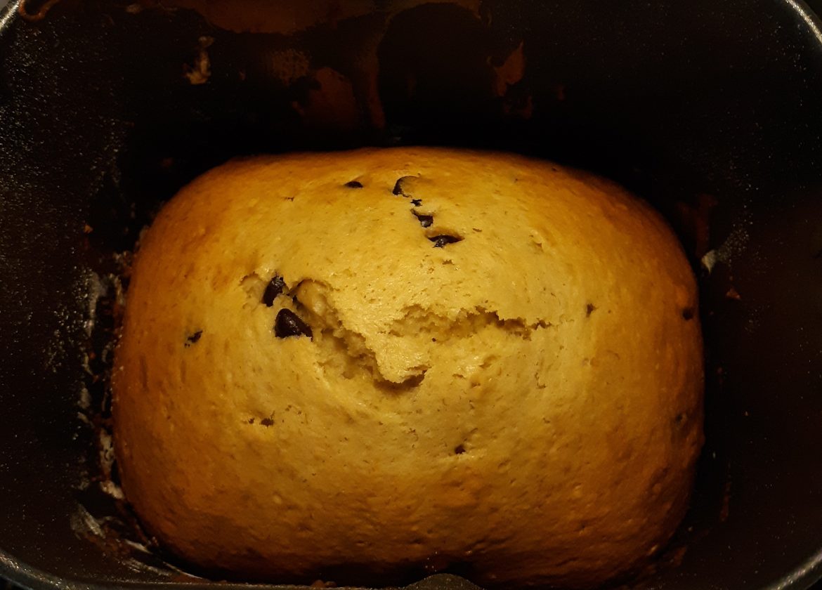 loaf of banana bread in pan