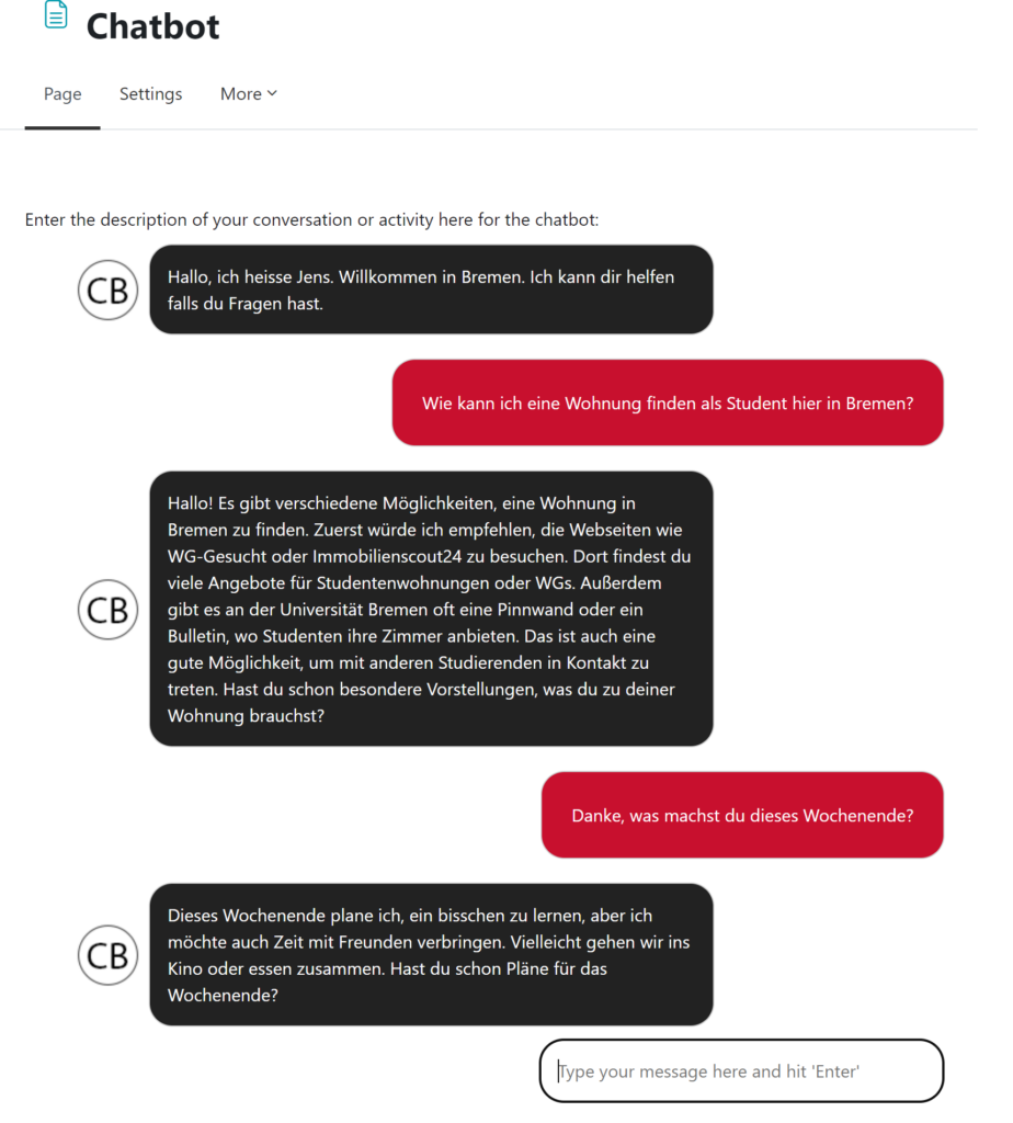 Chatbot screenshot