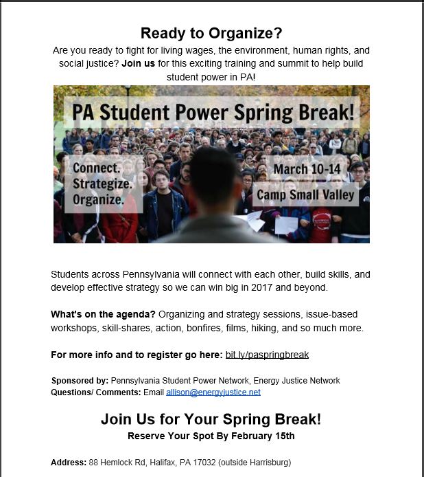 PA Power Spring Break Flyer