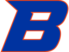Boise State University Logo: A blue, italicized letter B with an orange outline