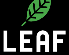LEAF Project Logo - A green leaf on a black background that has "LEAF" written in white font below it