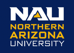 Blue, white, and yellow Northern Arizona University Logo