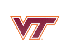 Virginia Tech Logo: A Chicago maroon letter V and T are outlined in white and burnt orange