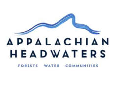 Appalachian Headwaters Logo - a blue stream is running above the words Appalachian Headwaters