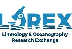 Limnology & Oceanography Research Exchange Program Logo - The bottom part of LORAX is covered in waves and the the letter "O" is replaced with a microscope