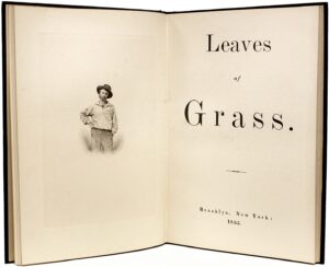 The opening cover of Walt Whitman's 1855 collection of poetry titled "Leaves of Grass" 