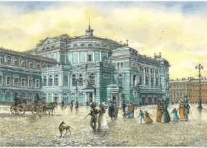 Colored illustration Mariinsky Theatre on a sunny day.