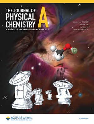 Cover art for JPCA featuring illustrations of radio antennas and a methanol molecule over a digital painting of the Orion nebula.