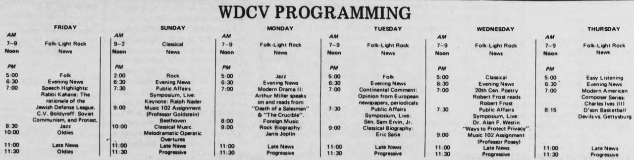 February 5th 1971 WDCV Schedule